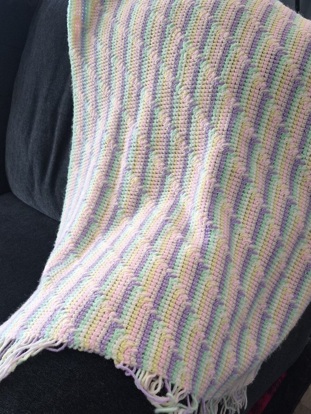 Soft Pastel Crochet Throw Blanket - Multi-Color Baby Blanket- Fringed